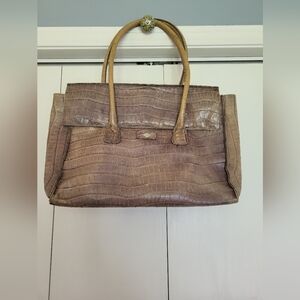 Croc-Embossed Structured Tote in Taupe